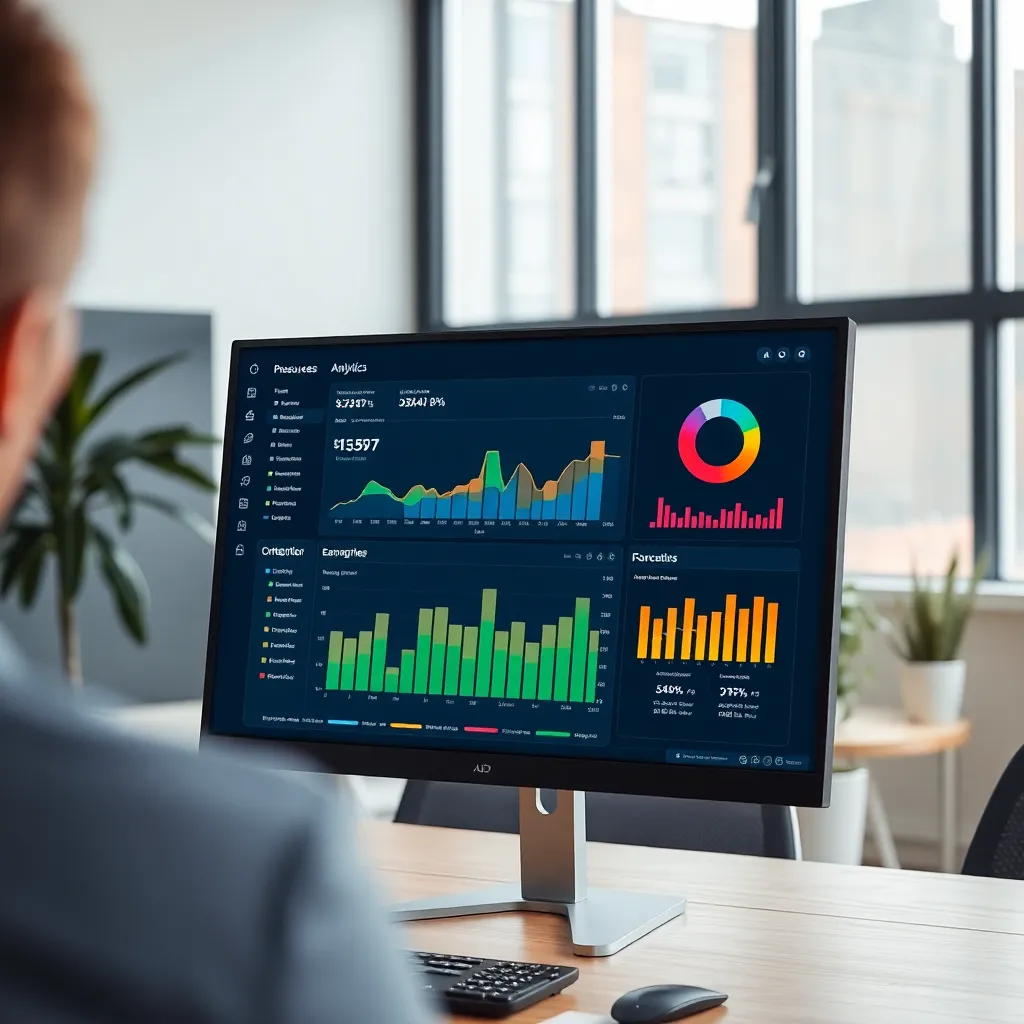 Modern dashboard van een AI-budgetteringstool met financiële grafieken en voorspellingen